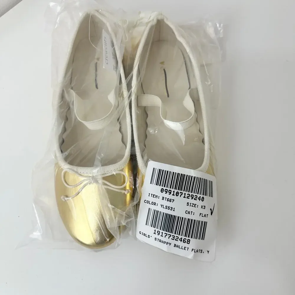 J.Crew Crewcuts Girls Strappy Ballet Flats Golden Honey Metallic Party K3 NWT